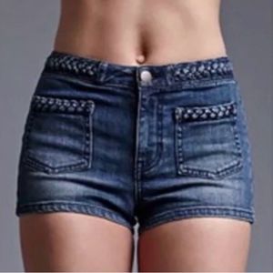 House of Harlow 1960 Revolve High Rise Denim Braided Blue Jean Shorts